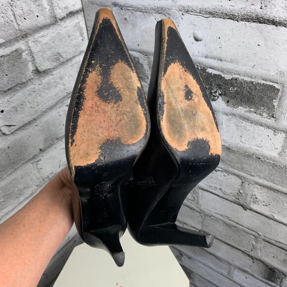 Vintage Y2K Vergelio Black Leather Pointed Toe High Heel Ankle Bootie - Picture 7 of 11